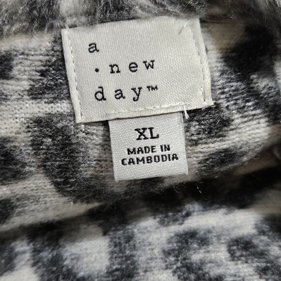 A New Day Womens Faux Raw Hide Cheetah Long Open Cardigan XLarge Glam Hipster - Picture 3 of 10